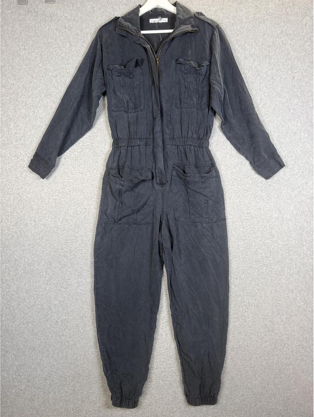 Young Fabulous Broke Charcoal Grey Long Sleeve Utility Jumpsuit One Piece Small